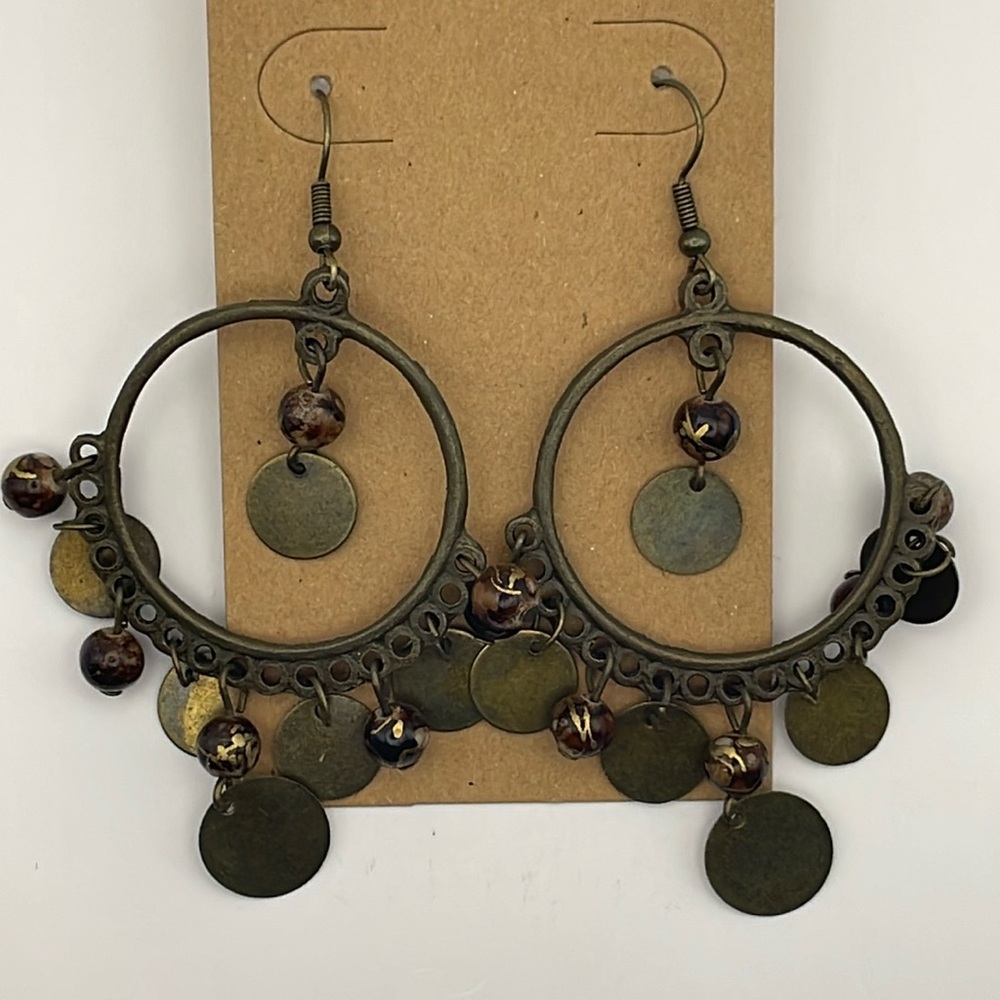 Bohemian Round Antiqued Bronze Dangle Earrings (F48)